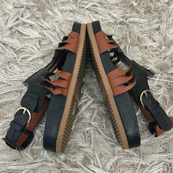 NWOB Ulla Johnson Alma Leather Twisted Contrast Sandals in Black/Cognac Sz 36/6 - Picture 9 of 12